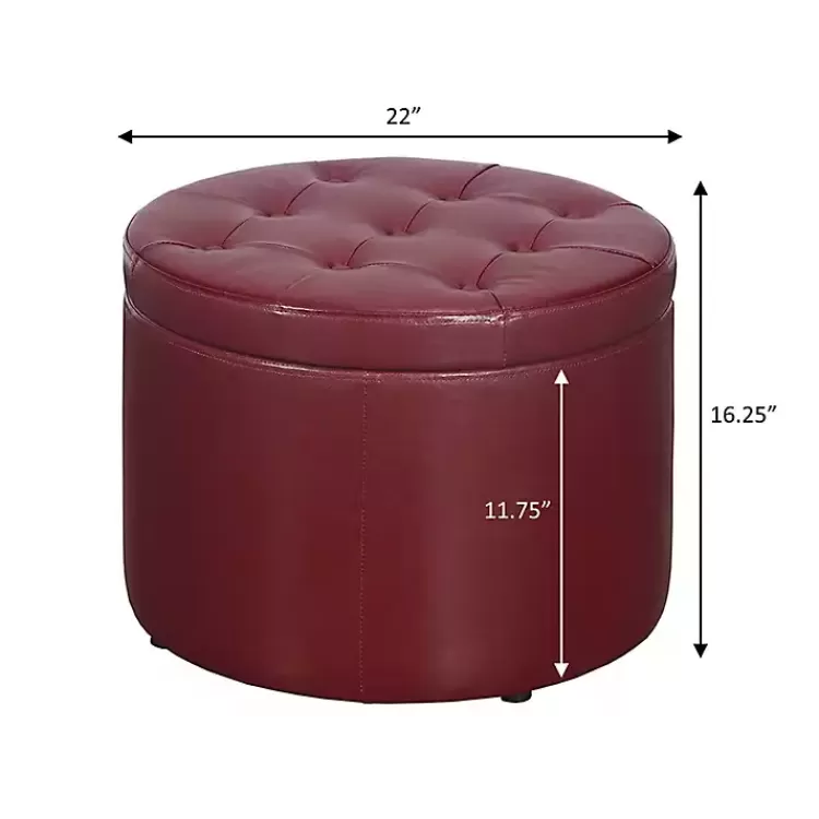 red_faux_leather_round_shoe_storage_ottoman_5.webp Faux Leather Round Shoe Storage Ottoman>Kirklands Home Fashion