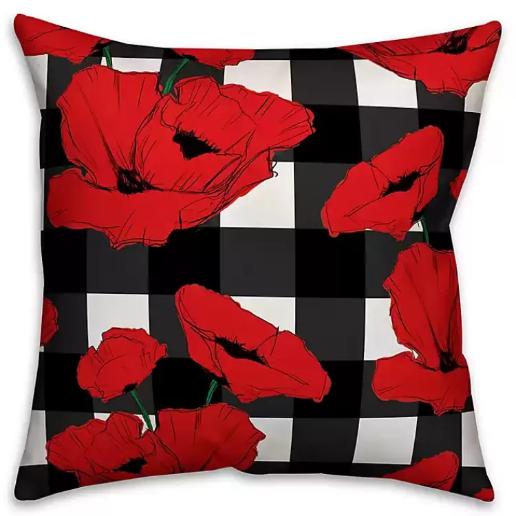 Red Floral Buffalo Check Outdoor Pillow>Kirklands Home Store