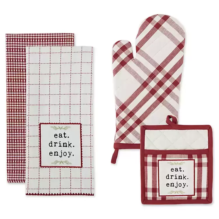 Red Plaid Eat Drink Enjoy 4-pc. Dish Towel Set>Kirklands Home New