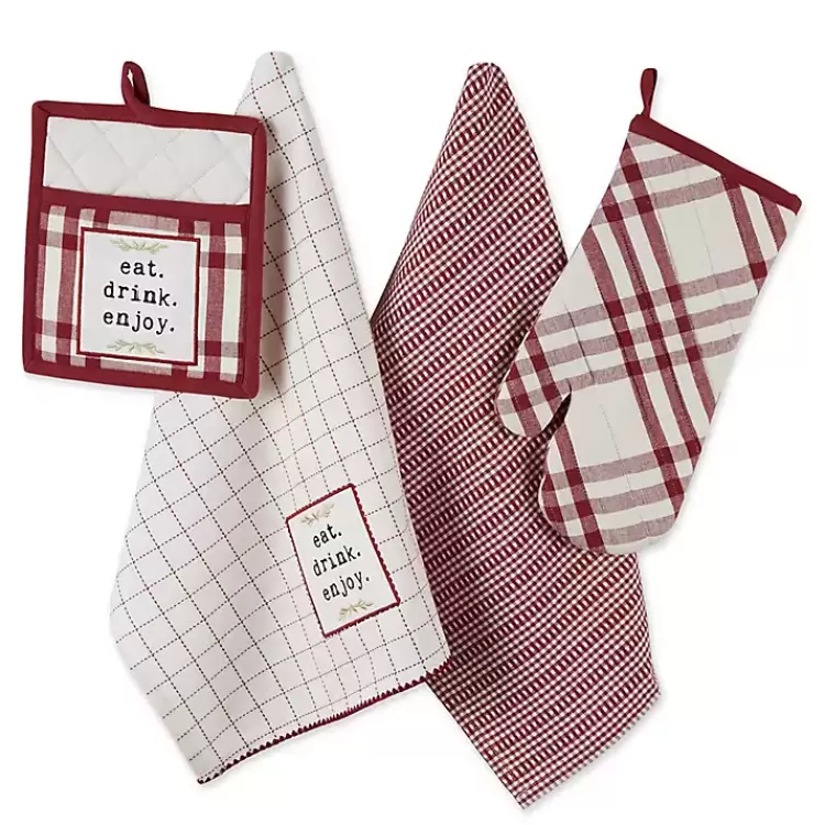 Red Plaid Eat Drink Enjoy 4-pc. Dish Towel Set>Kirklands Home New
