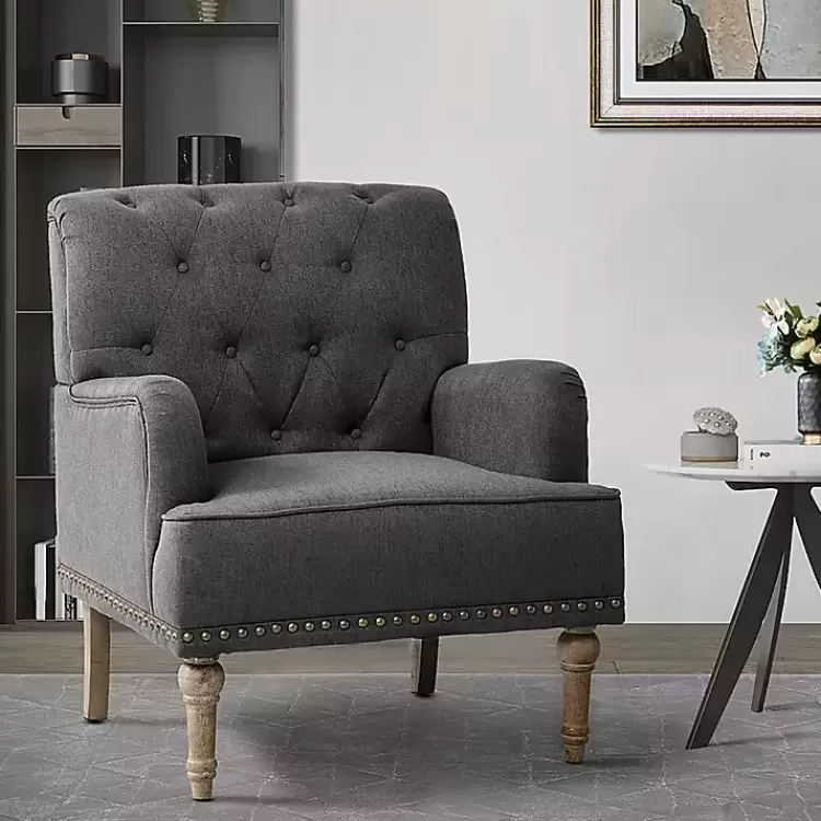 Reginald Charcoal Button Tufted Armchair>Kirklands Home Cheap