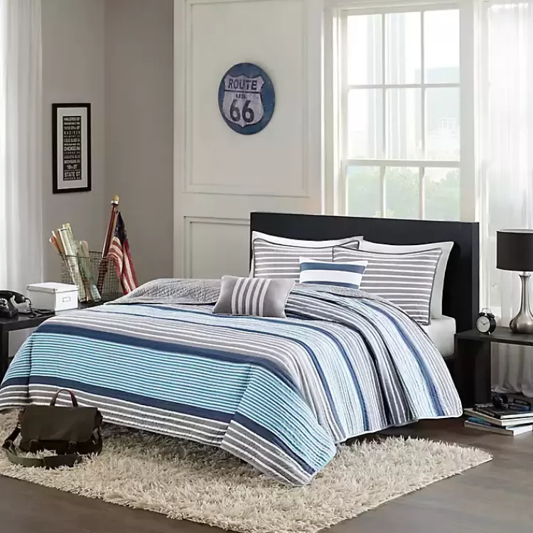 Reversible Stripes 5-pc. Full/Queen Quilt Set>Kirklands Home Cheap