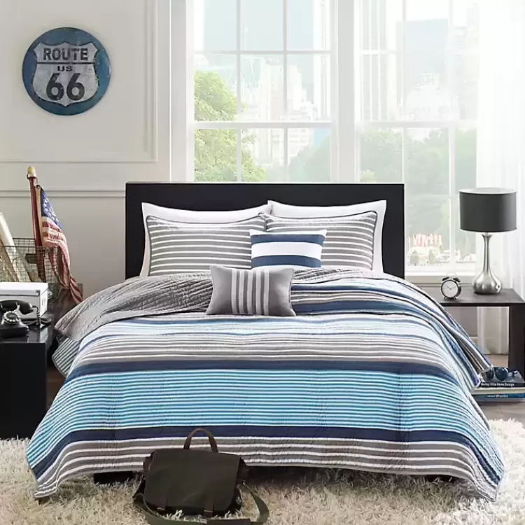 Reversible Stripes 5-pc. Full/Queen Quilt Set>Kirklands Home Cheap