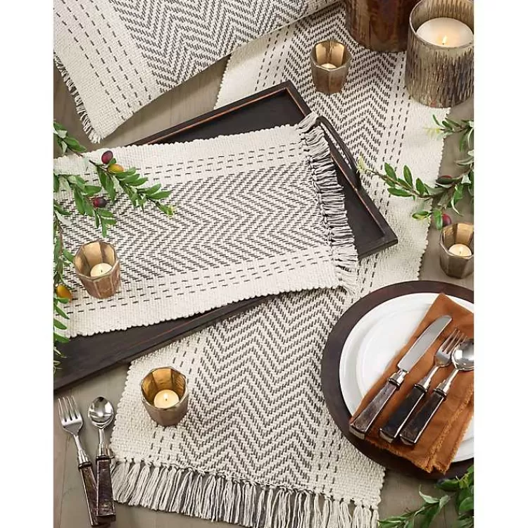 Rich Gray Kantha Stitch Table Runner>Kirklands Home Flash Sale