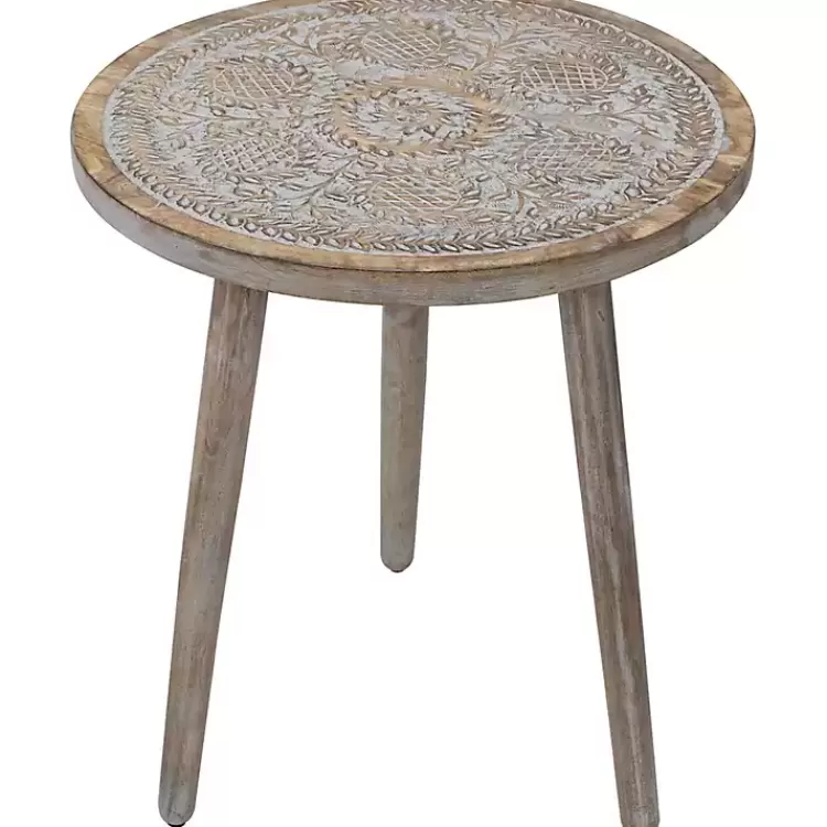 Round Antique Engraved Accent Table>Kirklands Home Fashion