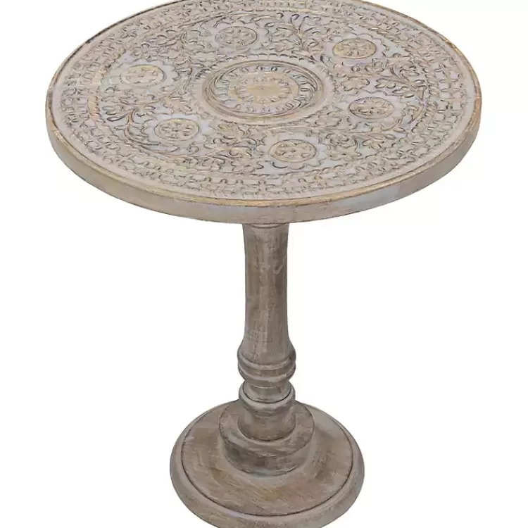 Round Antique Etched Pedestal Accent Table>Kirklands Home Outlet