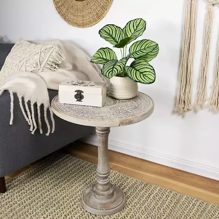 Round Antique Etched Pedestal Accent Table>Kirklands Home Outlet