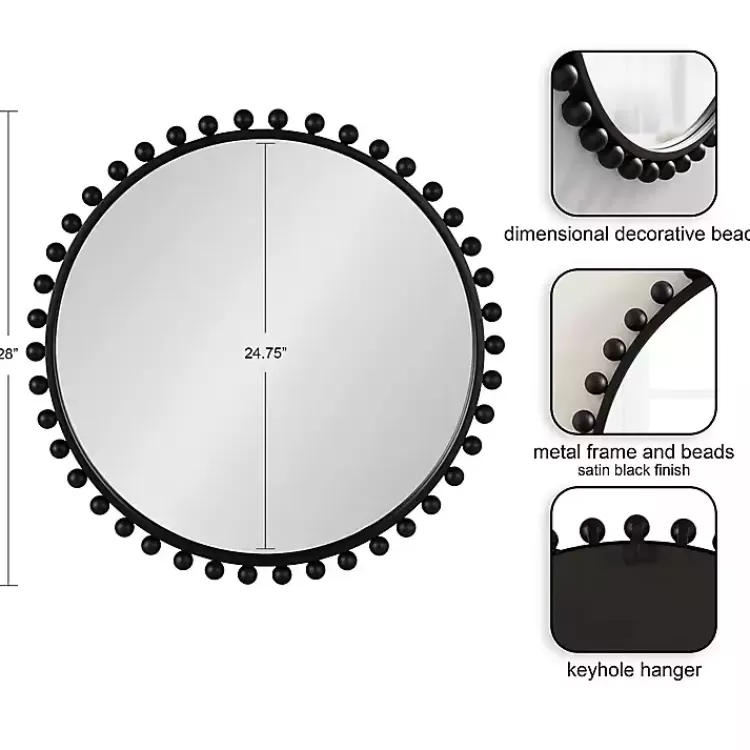 Round Black Beaded Metal Wall Mirror>Kirklands Home Fashion