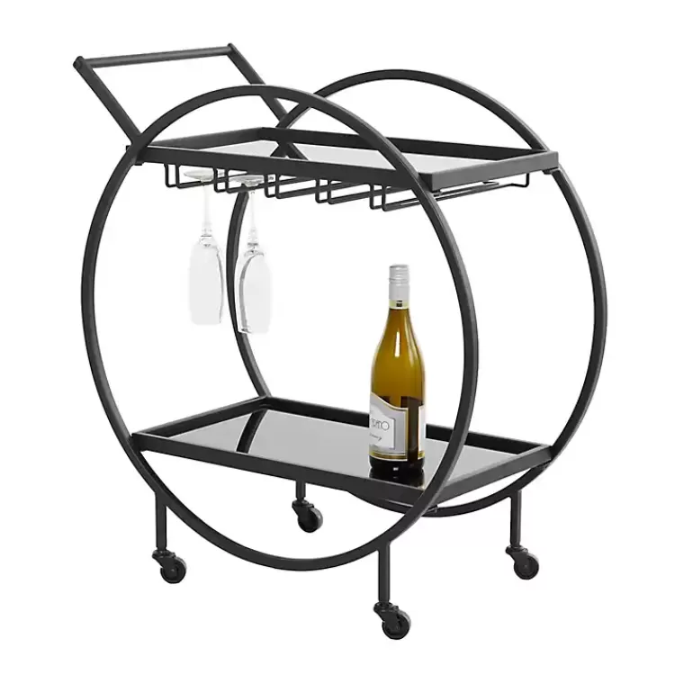 Round Metal and Glass 2-Ter Bar Cart>Kirklands Home Flash Sale