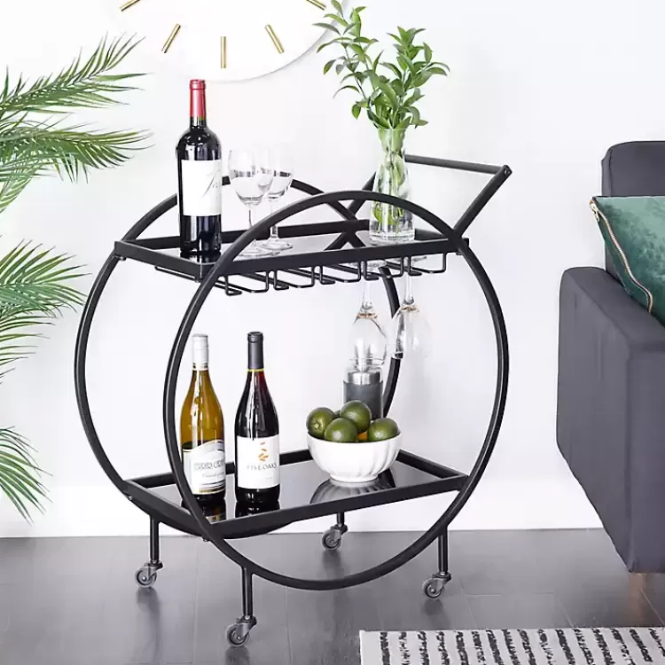 Round Metal and Glass 2-Ter Bar Cart>Kirklands Home Flash Sale
