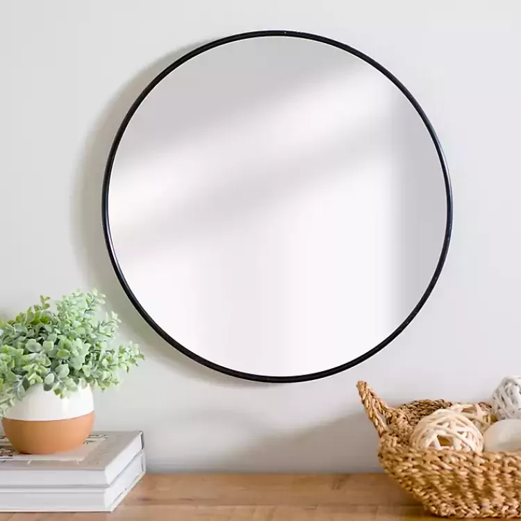 Round Black Nouveau Linear Wall Mirror, 20 in.>Kirklands Home Outlet