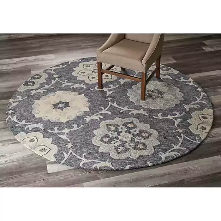 round_blue_geometric_floral_area_rug_x_2.webp Round Geometric Floral Area Rug, 4x4>Kirklands Home Shop