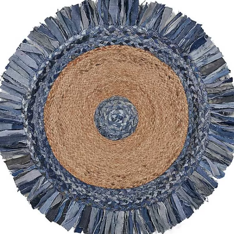 Round Braided Jute and Denim Area Rug, 3x3>Kirklands Home Shop