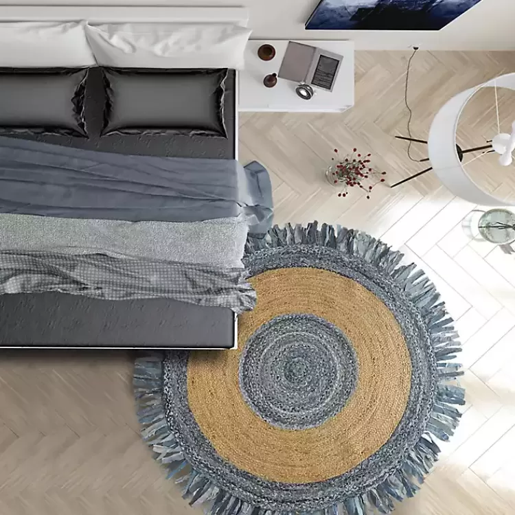 Round Braided Jute and Denim Area Rug, 3x3>Kirklands Home Shop