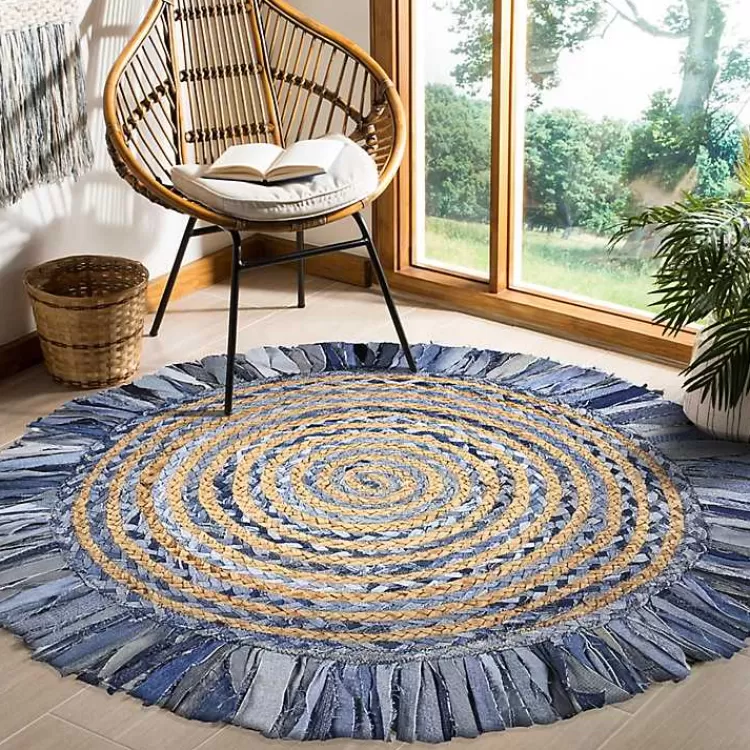 Round Braided Jute and Denim Swirl Area Rug, 3x3>Kirklands Home Hot