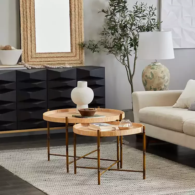 Round Rattan 2-pc. Nesting Coffee Table Set>Kirklands Home New