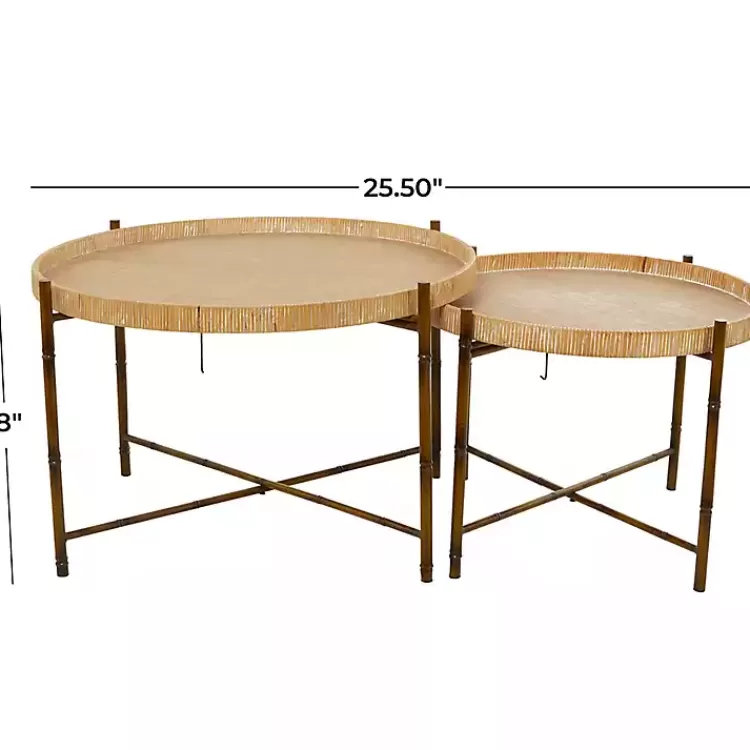 round_brown_rattan_pc_nesting_coffee_table_set_3.webp Round Rattan 2-pc. Nesting Coffee Table Set>Kirklands Home New