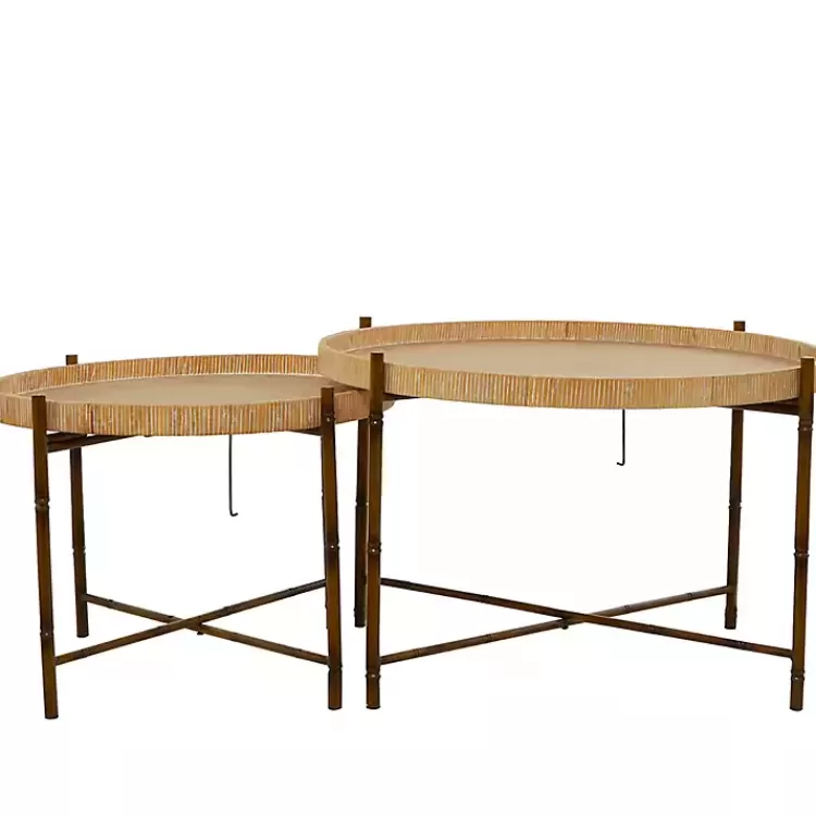round_brown_rattan_pc_nesting_coffee_table_set_4.webp Round Rattan 2-pc. Nesting Coffee Table Set>Kirklands Home New