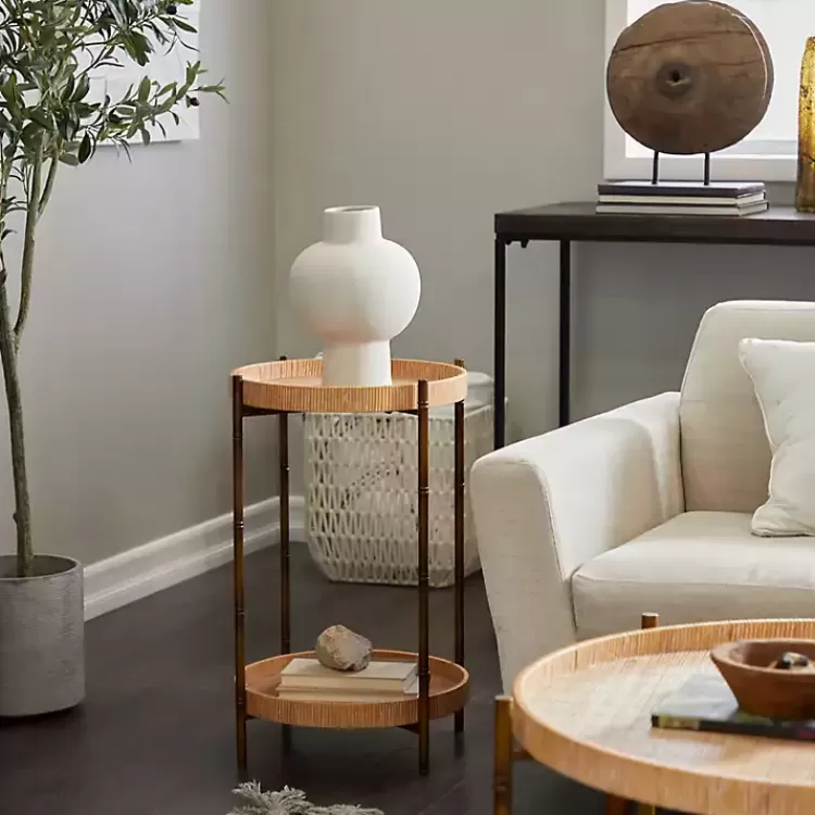Round Rattan 2-Tier Side Table>Kirklands Home Fashion