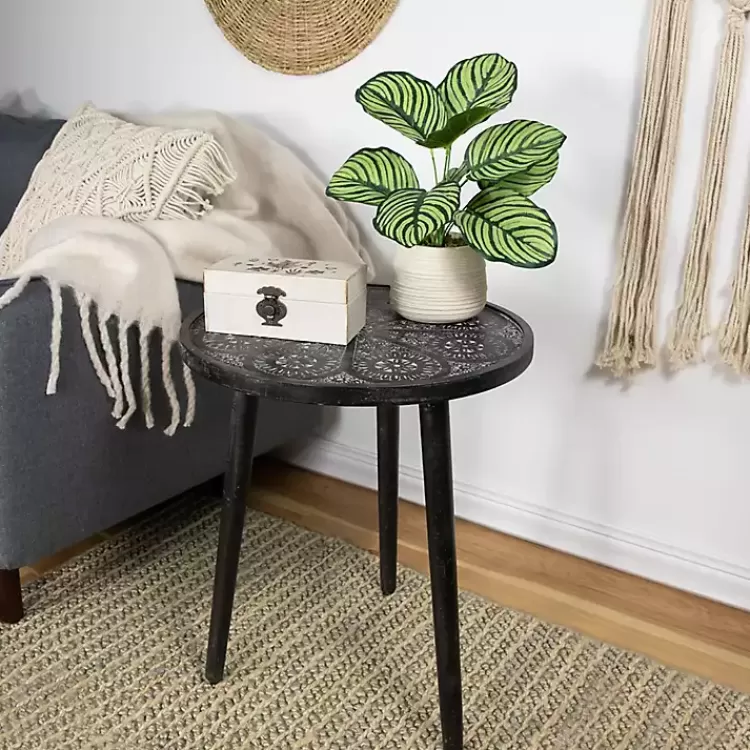 Round Charcoal Floral Engraved Accent Table>Kirklands Home Fashion