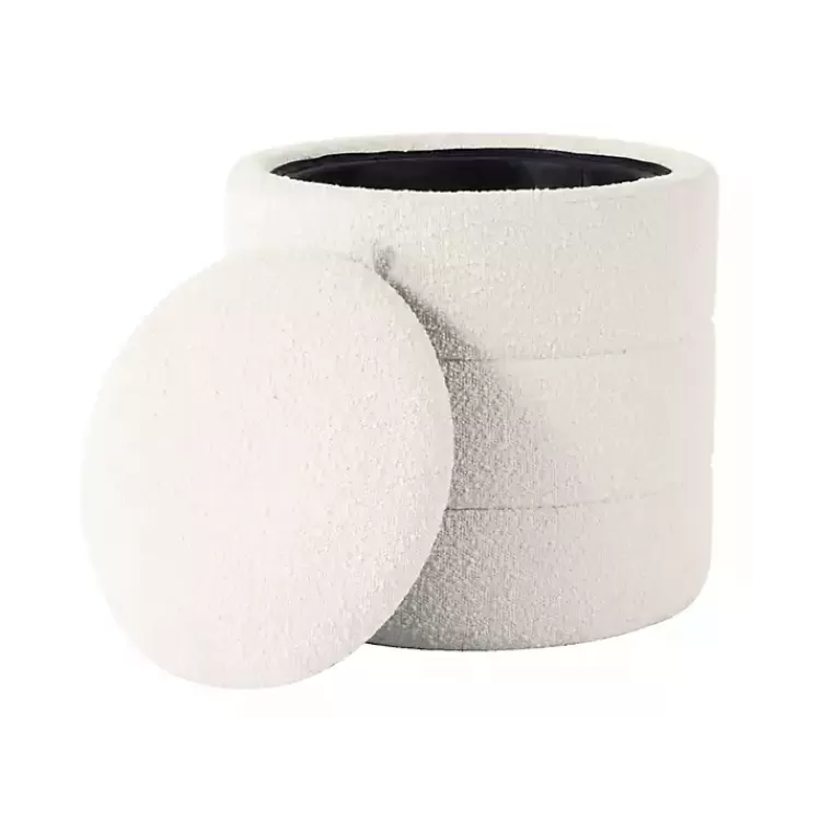 Round Cream Boucle Storage Ottoman>Kirklands Home Shop