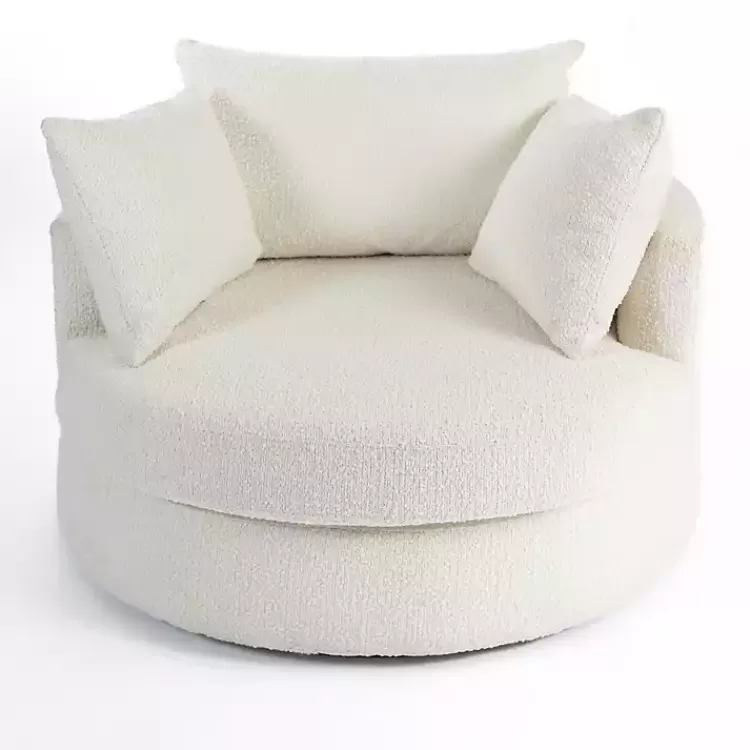 Round Cream Boucle Swivel Accent Chair>Kirklands Home Fashion