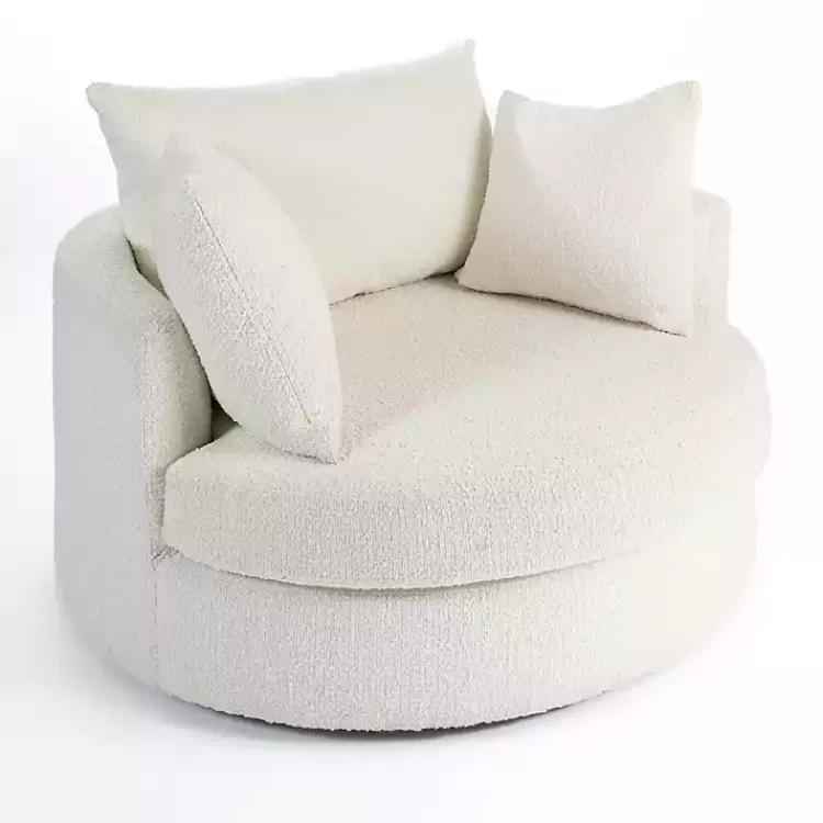 Round Cream Boucle Swivel Accent Chair>Kirklands Home Fashion