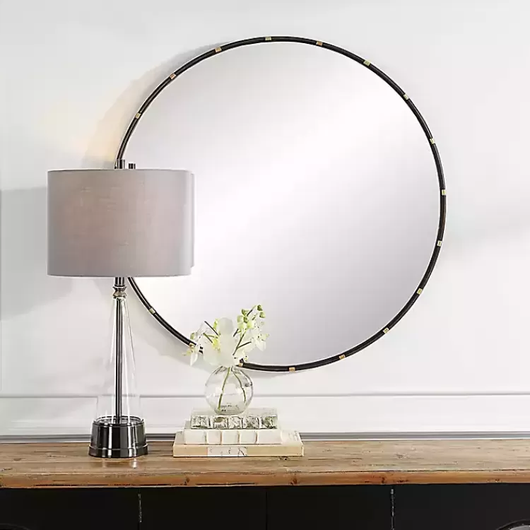 Round Dark Bronze and Gold Wall Mirror>Kirklands Home Shop