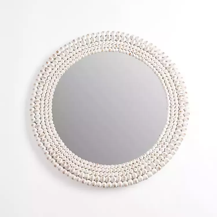 Round Distressed White Beaded Wall Mirror>Kirklands Home Online
