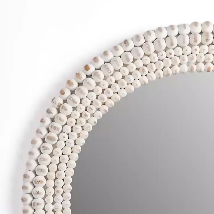 Round Distressed White Beaded Wall Mirror>Kirklands Home Online