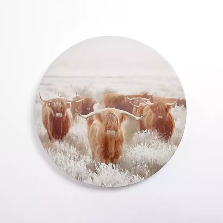Round Frosty Highland Cows Canvas Art Print>Kirklands Home Outlet