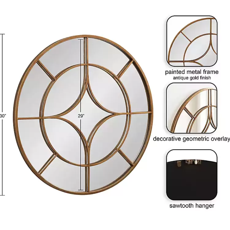 Round Gold Geometric Overlay Wall Mirror>Kirklands Home Shop