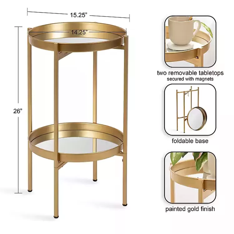Round Mirrored Foldable Accent Table>Kirklands Home Cheap