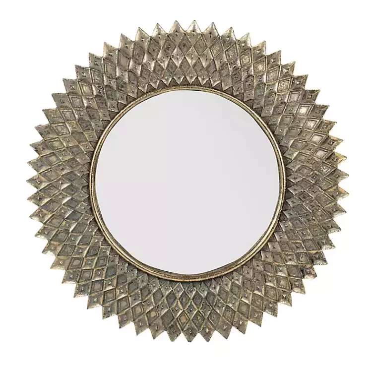 Round Gold Textured Diamond Wall Mirror>Kirklands Home Best
