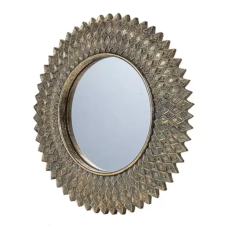 Round Gold Textured Diamond Wall Mirror>Kirklands Home Best