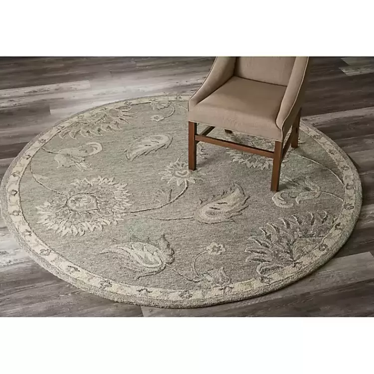 Round Gray and Botanical Area Rug, 4x4>Kirklands Home Hot