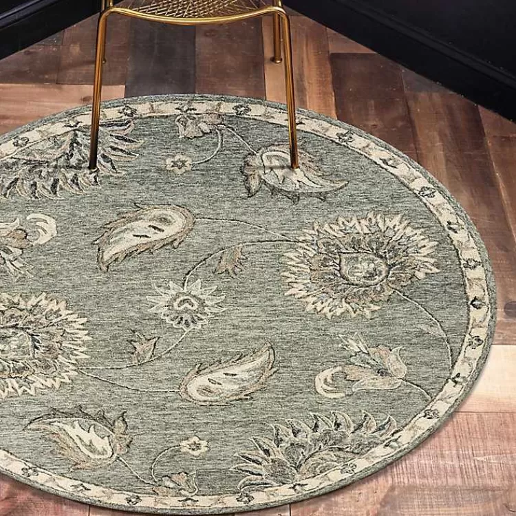 round_gray_and_blue_botanical_area_rug_x_3.webp Round Gray and Botanical Area Rug, 4x4>Kirklands Home Hot