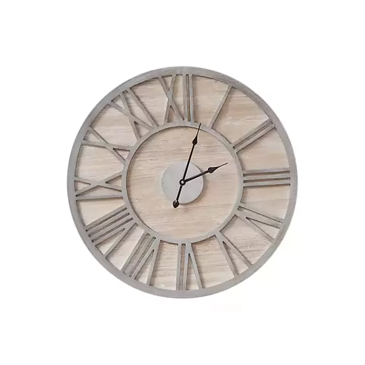 Round Gray and Natural Wooden Wall Clock>Kirklands Home Outlet