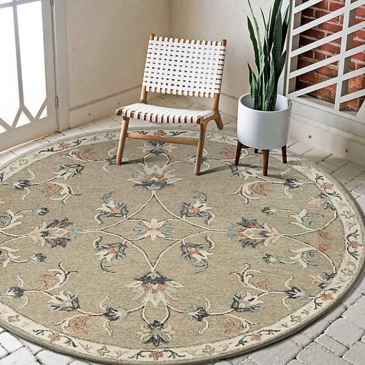 round_gray_traditional_floral_area_rug_x_2.webp Round Traditional Floral Area Rug, 4x4>Kirklands Home Discount
