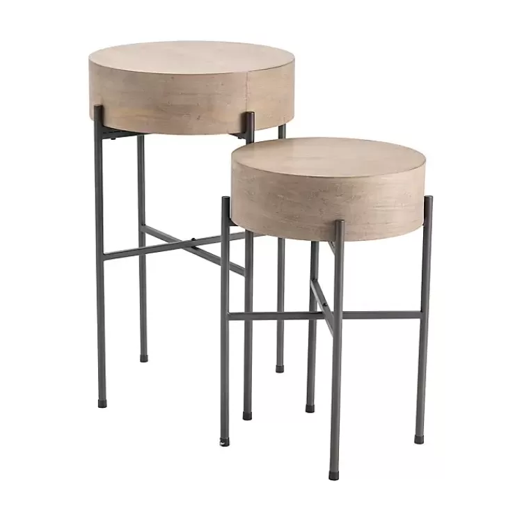 Round Light Wood and Metal Accent Tables, Set of 2>Kirklands Home Discount