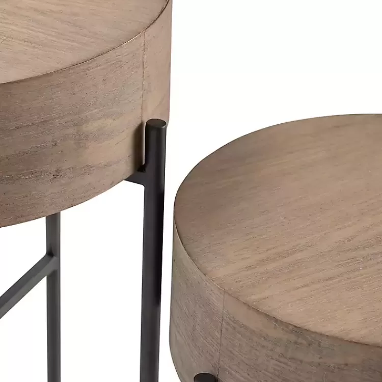 Round Light Wood and Metal Accent Tables, Set of 2>Kirklands Home Discount