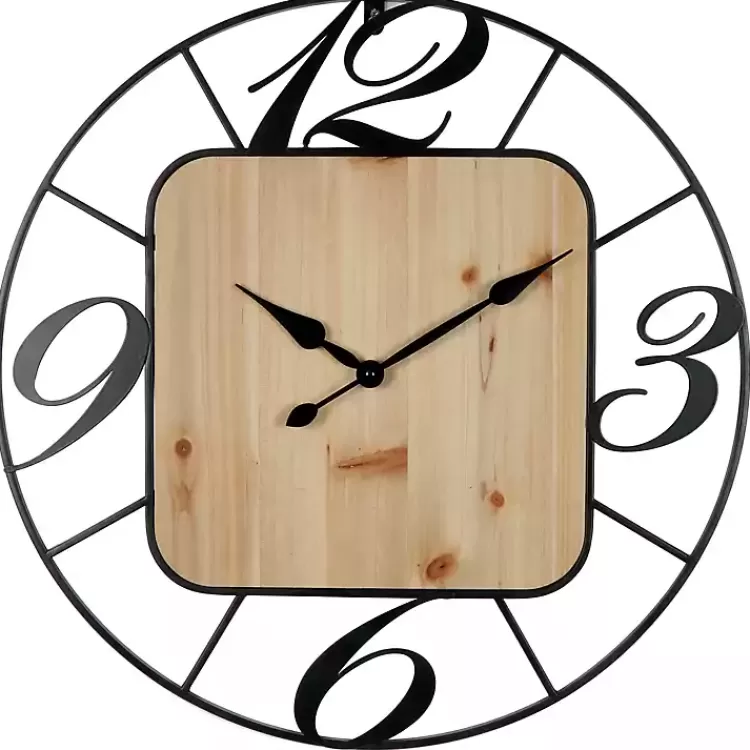 Round Metal & Square Wood Wall Clock>Kirklands Home Online