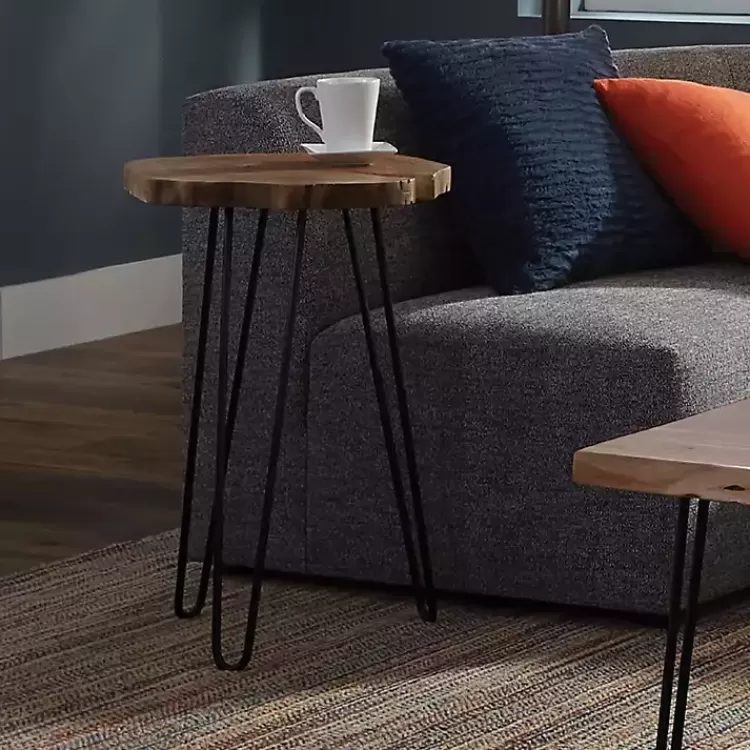 Round Natural Live Edge Hairpin Legs Accent Table>Kirklands Home Best