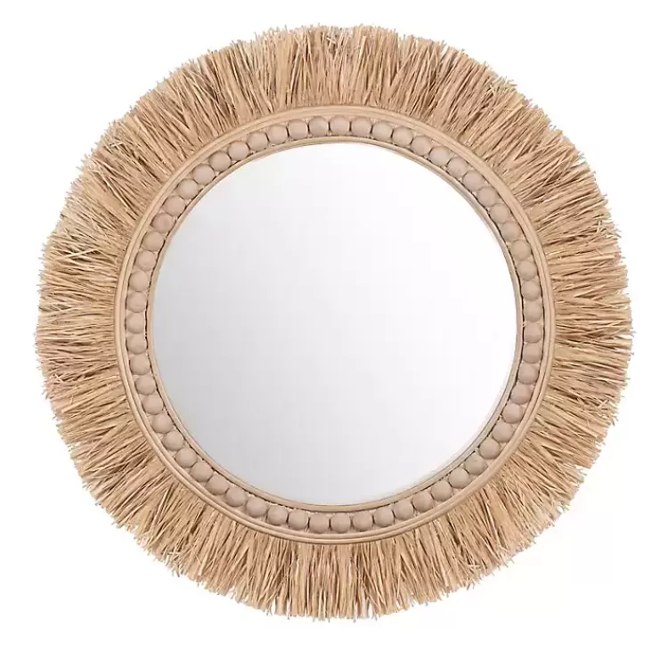 Round Natural Rattan Beaded Wall Mirror>Kirklands Home Flash Sale