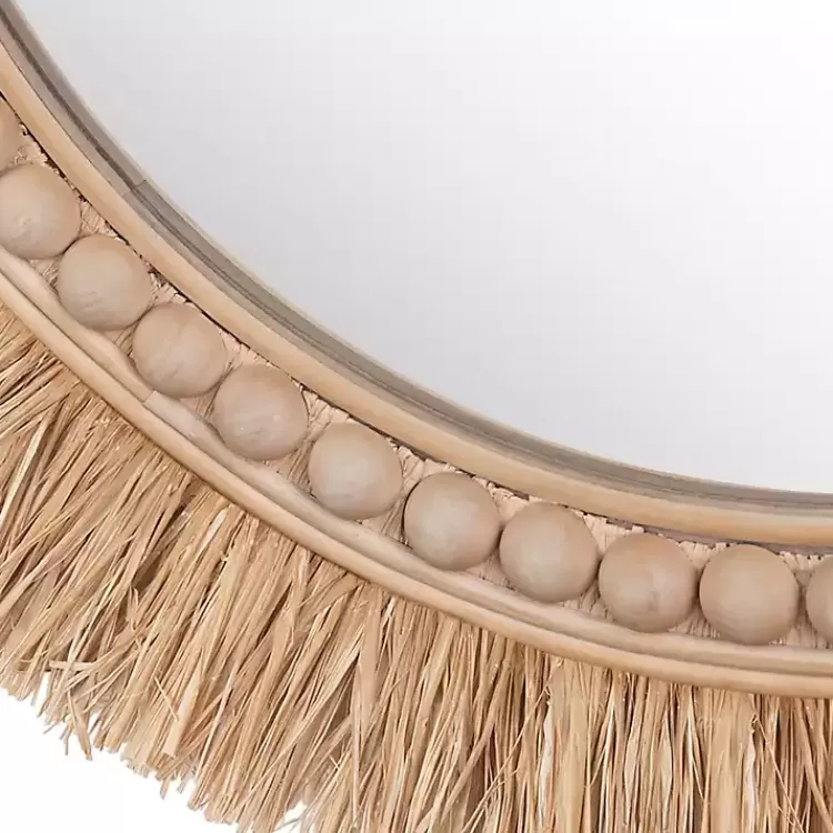Round Natural Rattan Beaded Wall Mirror>Kirklands Home Flash Sale