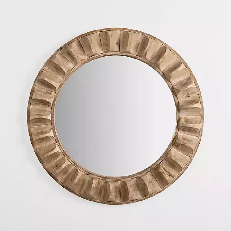Round Natural Textured Wood Wall Mirror>Kirklands Home New
