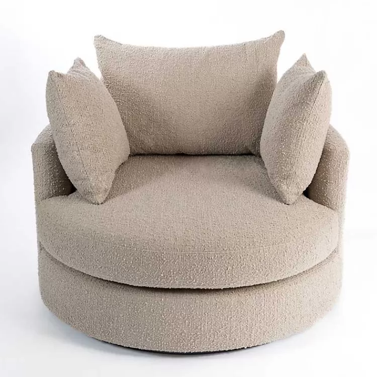 Round Sand Boucle Swivel Accent Chair>Kirklands Home Fashion