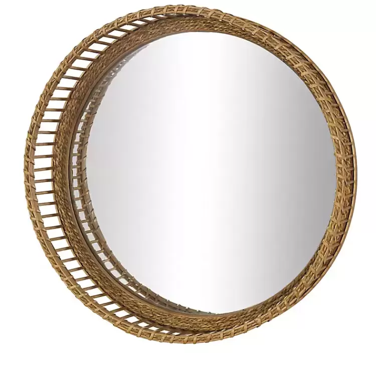 Round Seagrass and Bamboo Wall Mirror>Kirklands Home New