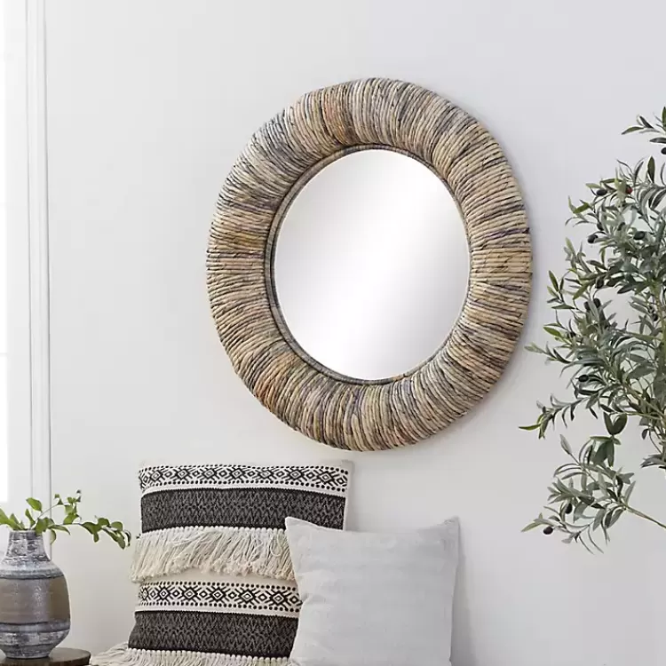 Round Teak Wood Coiled Tampar Frame Mirror>Kirklands Home Clearance