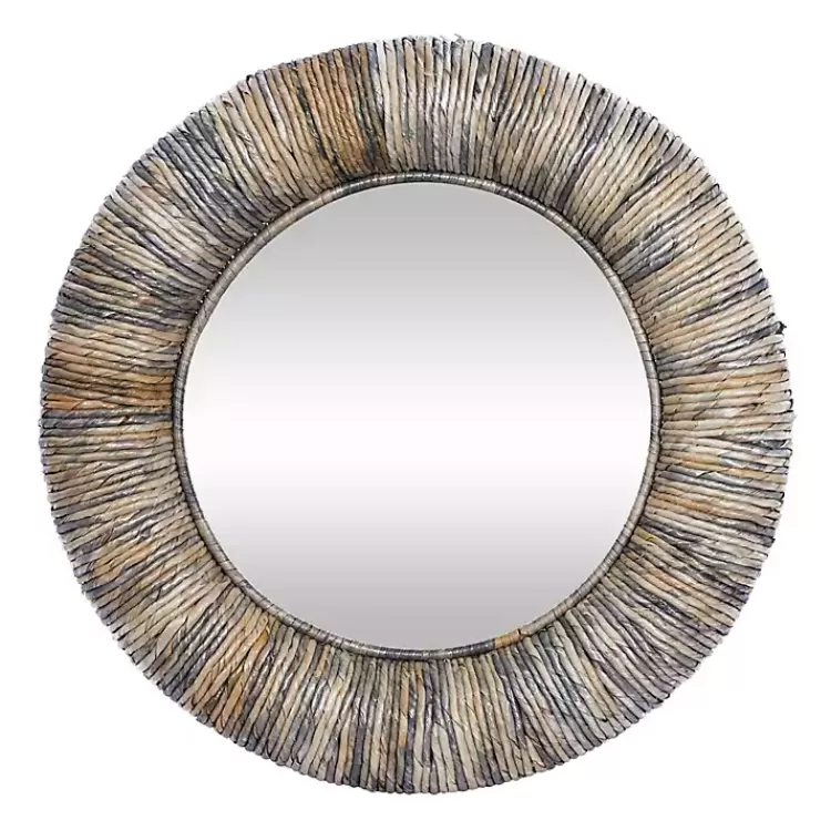 Round Teak Wood Coiled Tampar Frame Mirror>Kirklands Home Clearance